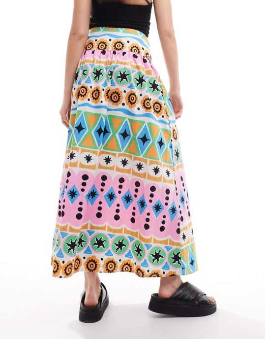 ASOS DESIGN midjeskuren bomullspoplin maxikjol i mönster - Image 3
