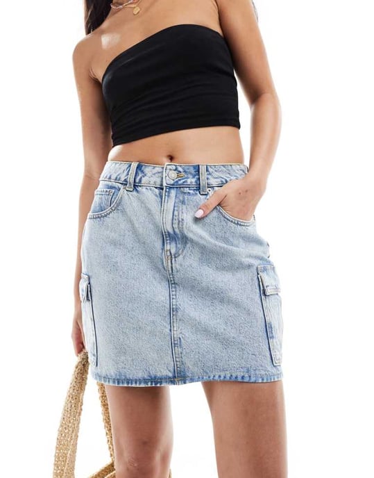 JJXX mini denim cargo kjol i ljus tvättning - Image 3