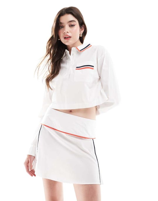 ASOS DESIGN veckad minikjol med pipingdetalj - VIT - Image 4