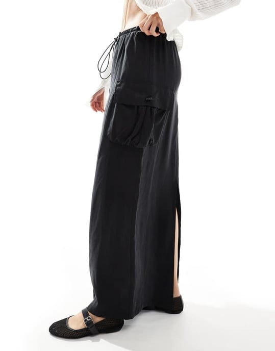 ASOS DESIGN cargomaxikjol i svart - Image 3