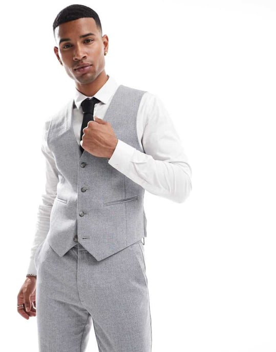 ASOS DESIGN slim fit ullmix västar i blå korgväv - Image 1