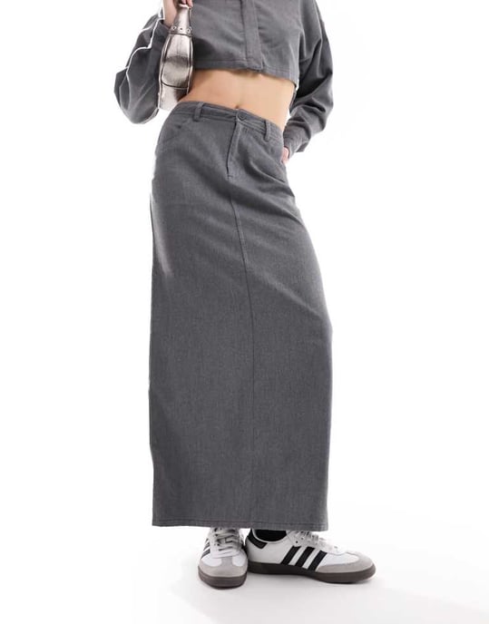 ASOS DESIGN borstad flanellkjol i grå färgkoordination - Image 4