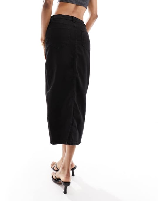 Vero Moda Tall denim midi kjol i svart - Image 2
