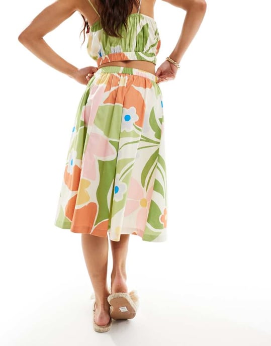 ASOS DESIGN bomulls midi kjol i ljus abstrakt blommönster koord - Image 3