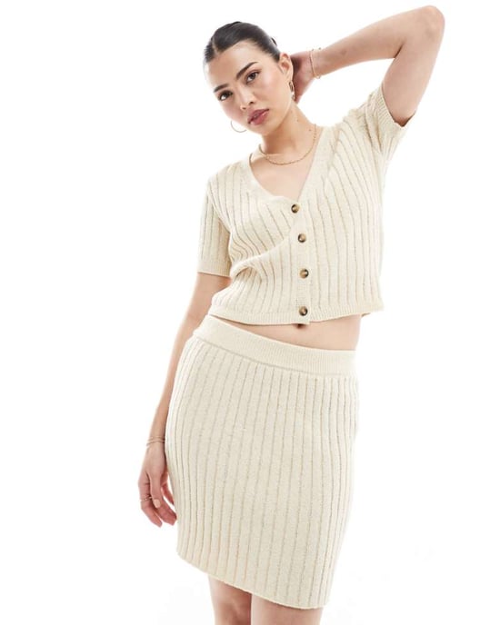 Vero Moda Aware lätt stickad minikjol set i benvit - Image 1