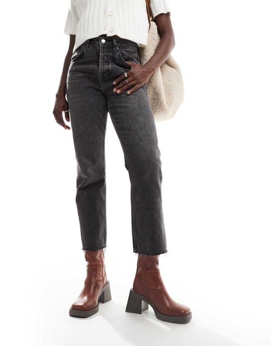 ASOS DESIGN Vid passform Rom fyrkantig tå medelhög klack plattform stövlar i tan - Image 2