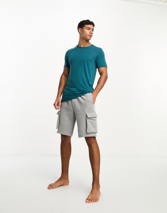 Calvin Klein bröstlogo lounge t-shirt i teal - Image 4