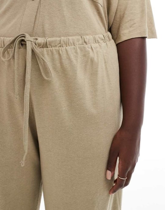 ASOS DESIGN Curve låg midja linne-look byxa i taupe - Image 3