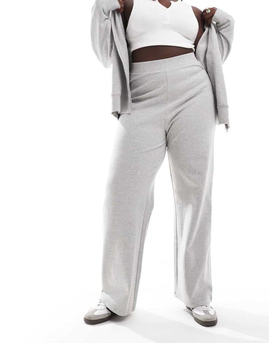 ASOS DESIGN Curve supersoft co-ord vidbenad jogger i gråmelerad - GRÅ - Image 2