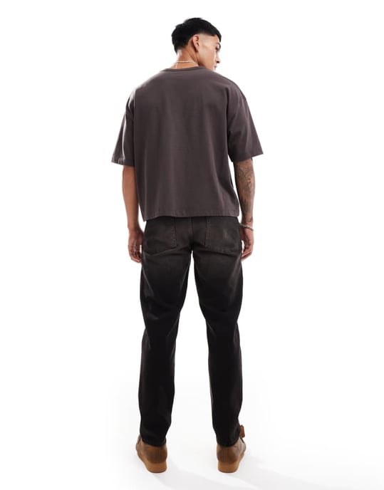 ASOS DESIGN tapered fit i tvättad svart med brun nyans - BRUN - Image 2