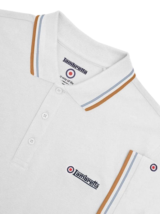 Herren weißes Sky Tobacco doppelt spitzes Poloshirt - Image 3