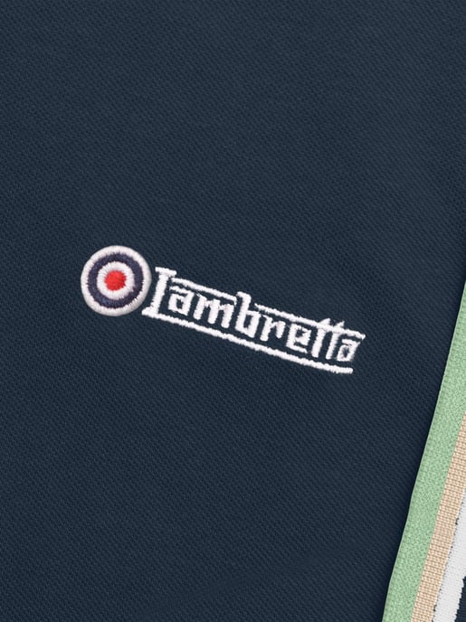 Herren Polo-Shirt in Marineblau mit weißen und steinfarbenen Dreifach-Paspelierungen - Image 3