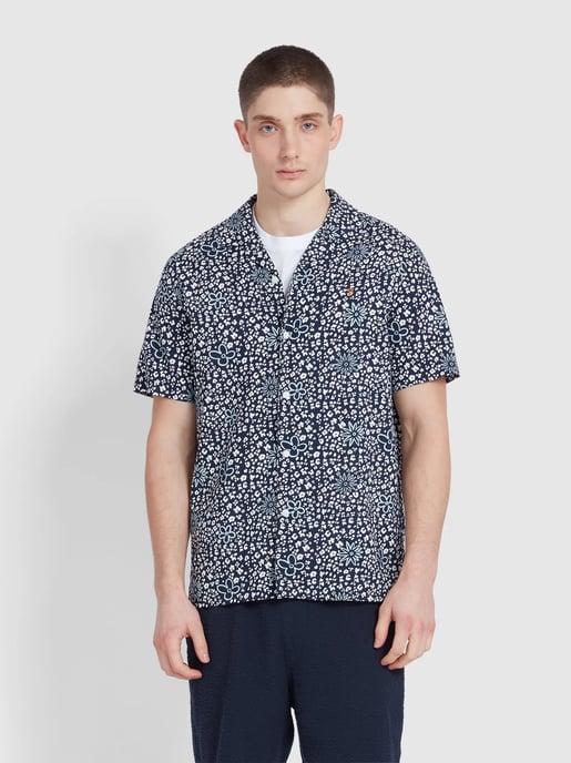 Herren True Navy Landon Print Reverskragen Hemd - Image 1