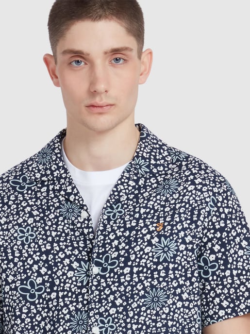 Herren True Navy Landon Print Reverskragen Hemd - Image 2