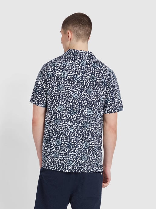 Herren True Navy Landon Print Reverskragen Hemd - Image 4