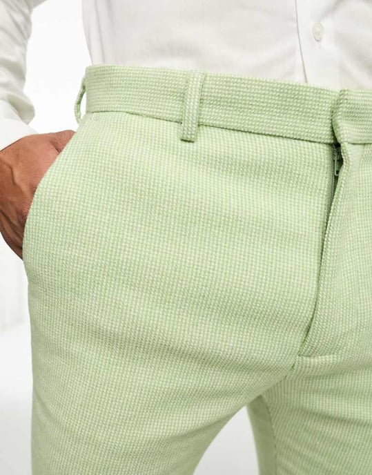 ASOS DESIGN bröllop super slim ullblandning hundtandsmönster kostymbyxor i salviagrön - Image 3