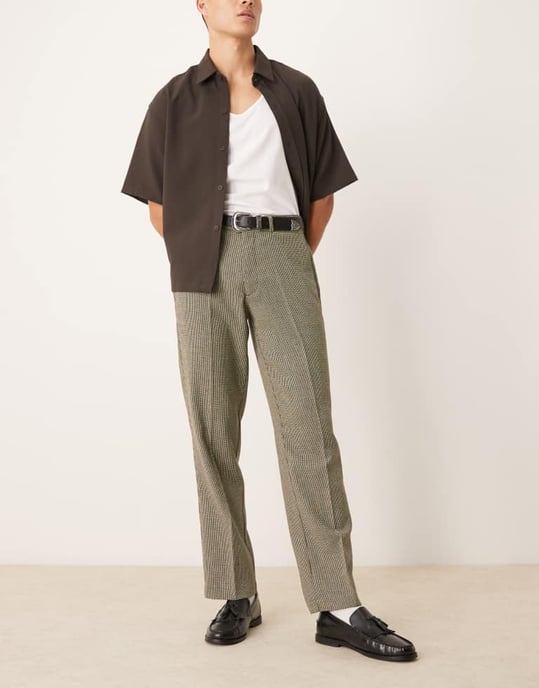 ASOS DESIGN smart raka byxor i ullblandning i mörkgrön hundtandsmönster - Image 3