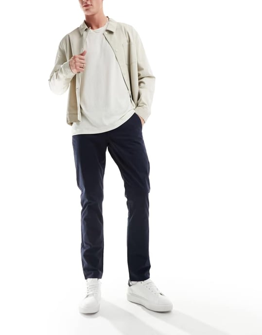 Farah Elm bomullsblandning chino twill byxor i marinblått - Image 2