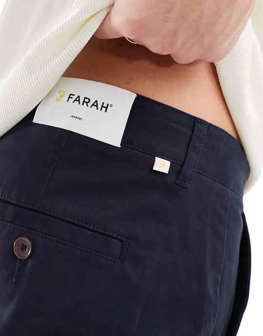 Farah Elm bomullsblandning chino twill byxor i marinblått - Image 3