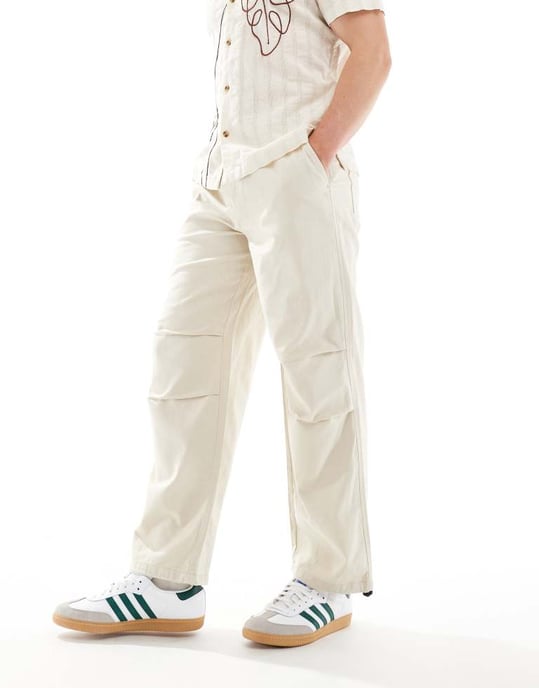 ONLY & SONS linneblandning baggy byxa med snoddar i sten - Image 4