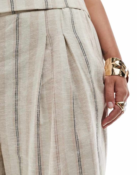 ASOS DESIGN Curve vida byxor i linne med solsängsränder co-ord - Image 4