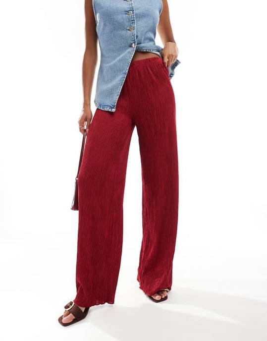 ASOS DESIGN plisserade vida byxor med resår i rött - Image 4