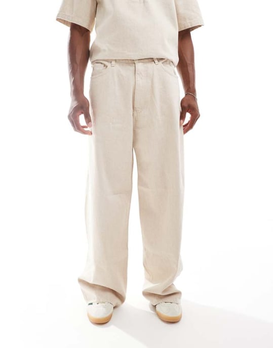Weekday Astro tungvikt linbyxor i beige - Image 1