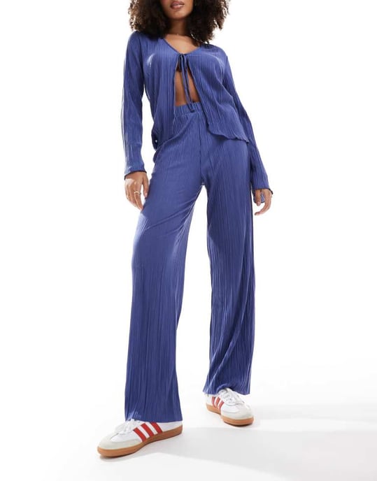 Vero Moda vida plisserad byxdela i gråblå - Image 2
