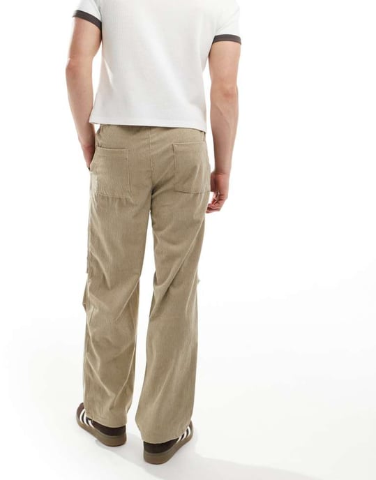 ONLY & SONS löst sittande kordbyxor i beige - Image 3