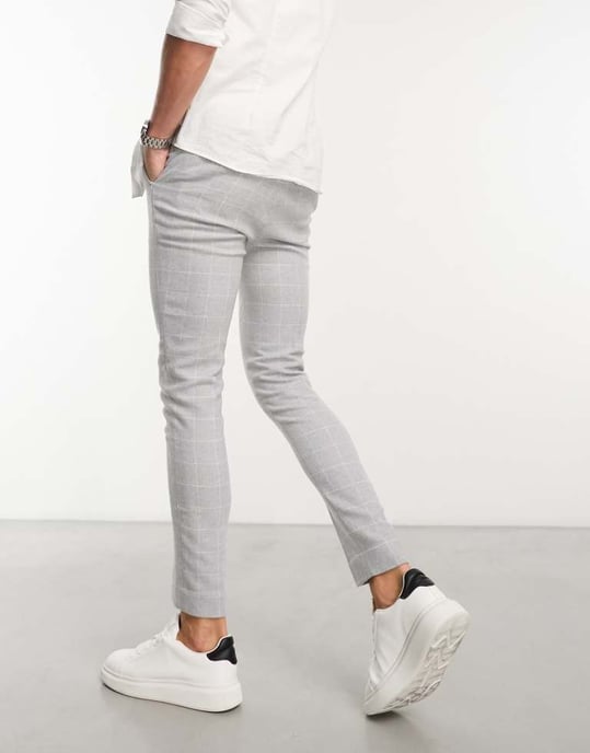 ASOS DESIGN super skinny ullblandning smarta byxor i grå rutmönster - Image 2