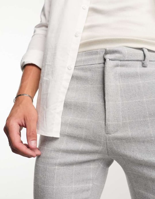 ASOS DESIGN super skinny ullblandning smarta byxor i grå rutmönster - Image 3