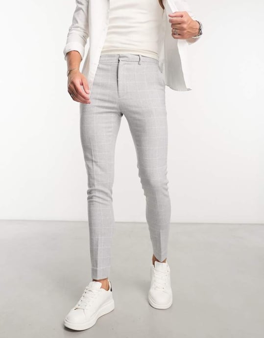 ASOS DESIGN super skinny ullblandning smarta byxor i grå rutmönster - Image 4