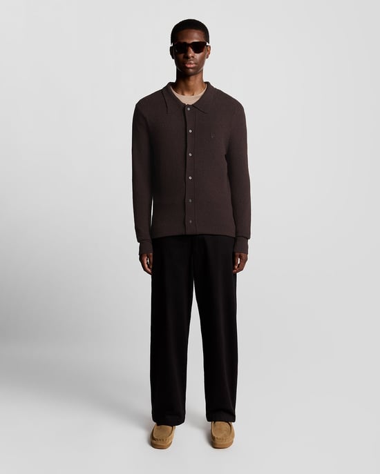 Lyle & Scott Strickjacke mit Kragen und Strukturmuster – Schwarz - Image 2
