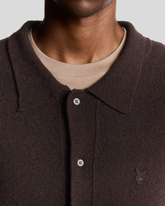 Lyle & Scott Strickjacke mit Kragen und Strukturmuster – Schwarz - Image 3