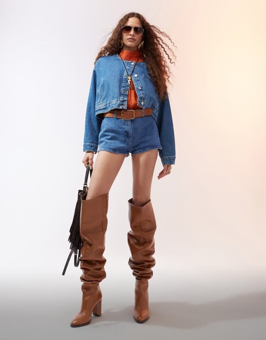 ASOS DESIGN Kiki premium hælhöga läderstövlar över knäet i tan - Image 3