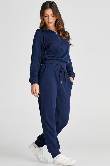 Kapuzenshirt mit Rippstrick und Jogginghose Set - Image 3