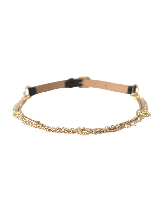 Dolce & Gabbana Schwarzer Leder-Goldkette Kristall-Taillengürtel für Frauen - Image 2