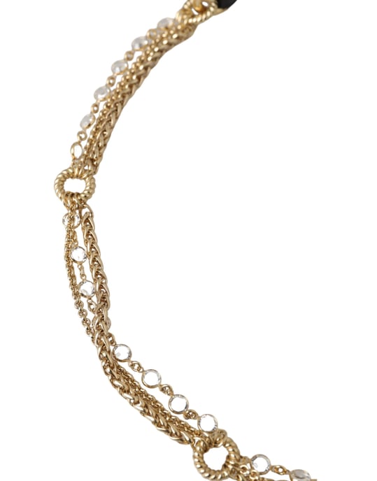 Dolce & Gabbana Schwarzer Leder-Goldkette Kristall-Taillengürtel für Frauen - Image 3
