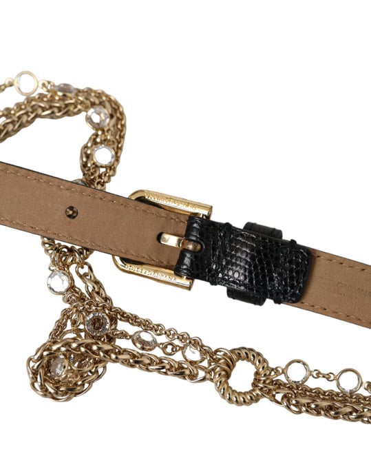 Dolce & Gabbana Schwarzer Leder-Goldkette Kristall-Taillengürtel für Frauen - Image 4
