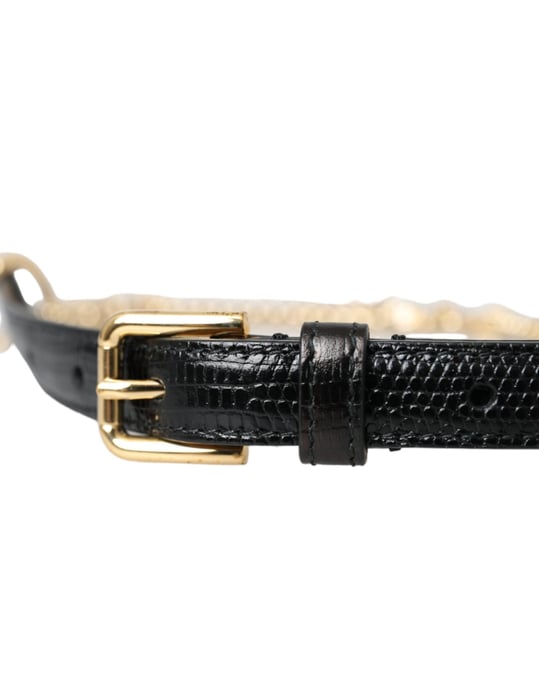 Dolce & Gabbana Schwarzer Leder-Goldkette Kristall-Taillengürtel für Frauen - Image 5