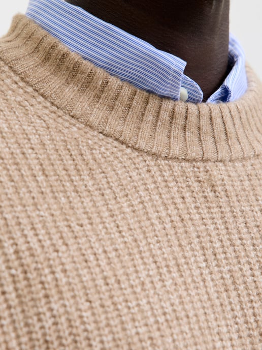 Jack & Jones Pullover York Ollie Strick Rundhals Beige - Image 4
