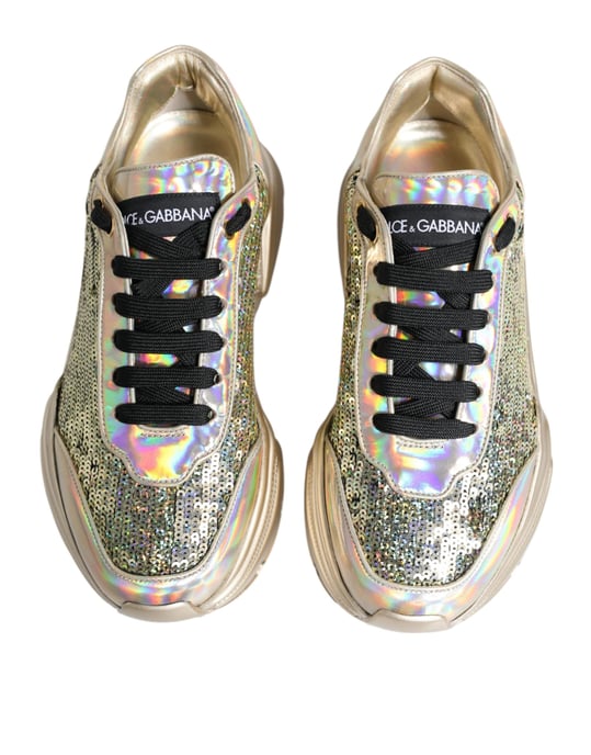 Dolce & Gabbana Gold Pailletten Iridescent Daymaster Sneaker Schuhe - Image 3