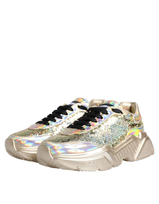Dolce & Gabbana Gold Pailletten Iridescent Daymaster Sneaker Schuhe - Image 4