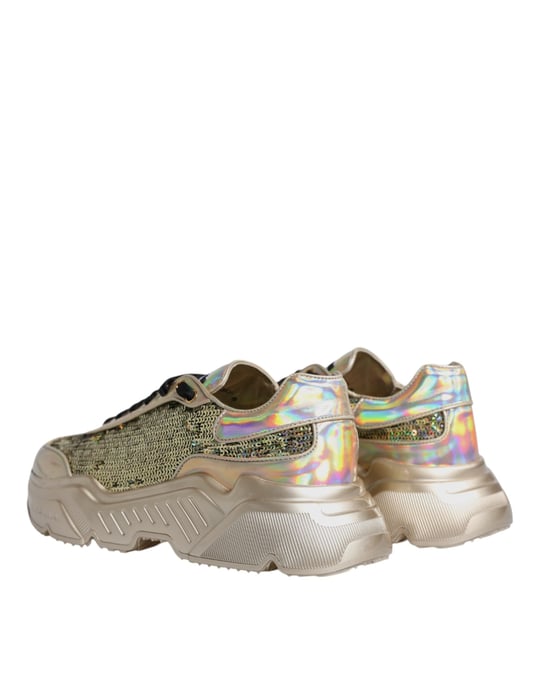 Dolce & Gabbana Gold Pailletten Iridescent Daymaster Sneaker Schuhe - Image 5
