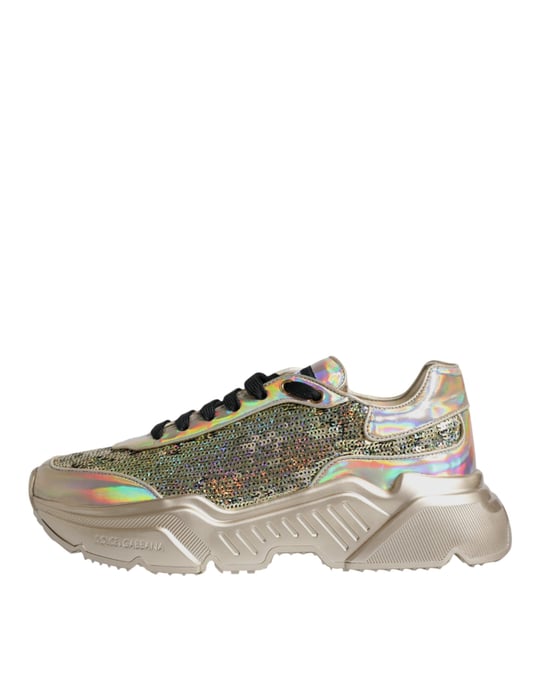 Dolce & Gabbana Gold Pailletten Iridescent Daymaster Sneaker Schuhe - Image 6