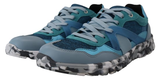 Dolce & Gabbana Blaue Graue Leder Sportschuhe Low Top - Image 4