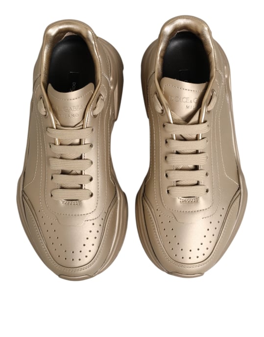Dolce & Gabbana Gold Leder Daymaster DamenSneaker Schuhe - Image 4