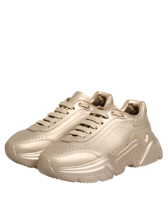 Dolce & Gabbana Gold Leder Daymaster DamenSneaker Schuhe - Image 5