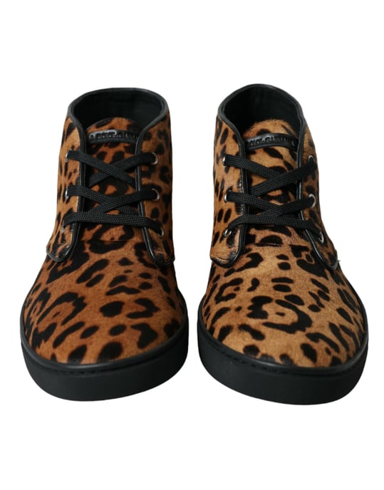 Dolce & Gabbana Braune Leoparden Ponyhaar Leder Sneaker Schuhe - Image 2