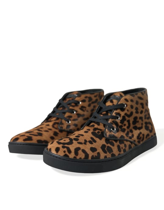 Dolce & Gabbana Braune Leoparden Ponyhaar Leder Sneaker Schuhe - Image 3